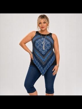 AB Studio | Layered Bandana Print Handkerchief Top | XL | Y2K Boho Chic